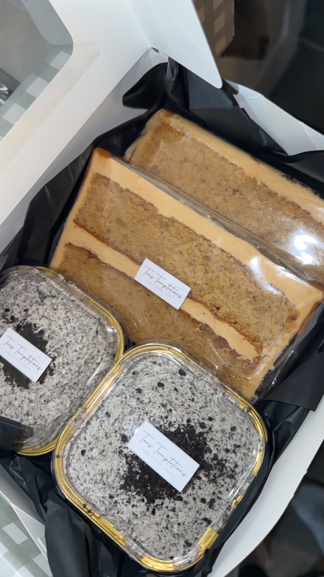 Tees Temptations branded cake slice and cookies-and-cream dessert pots